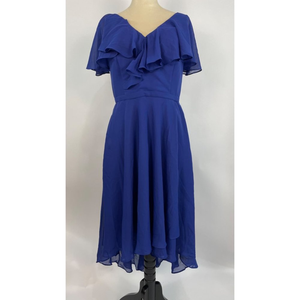 NEW Women's Pomuyoo Royal Blue Chiffon 3/4 Length Dress SZ 10